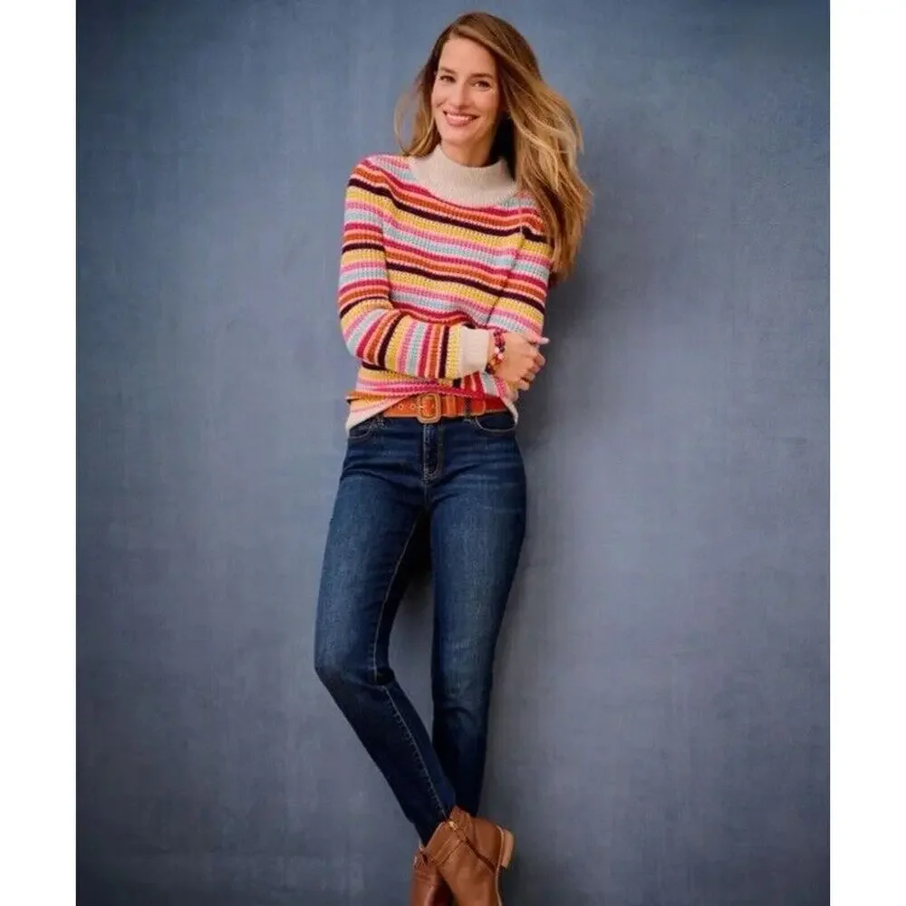 Talbots Mockneck Sweater Women L Happy Stripe Classic Cotton Blend Preppy Fun‎ - Picture 15 of 15